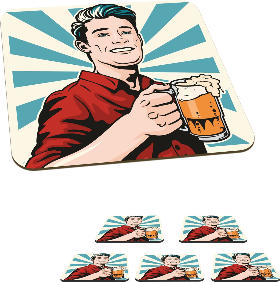 Onderzetters voor glazen - Jongen - Glas - Bier - 10x10 cm - Glasonderzetters - 6 stuks
