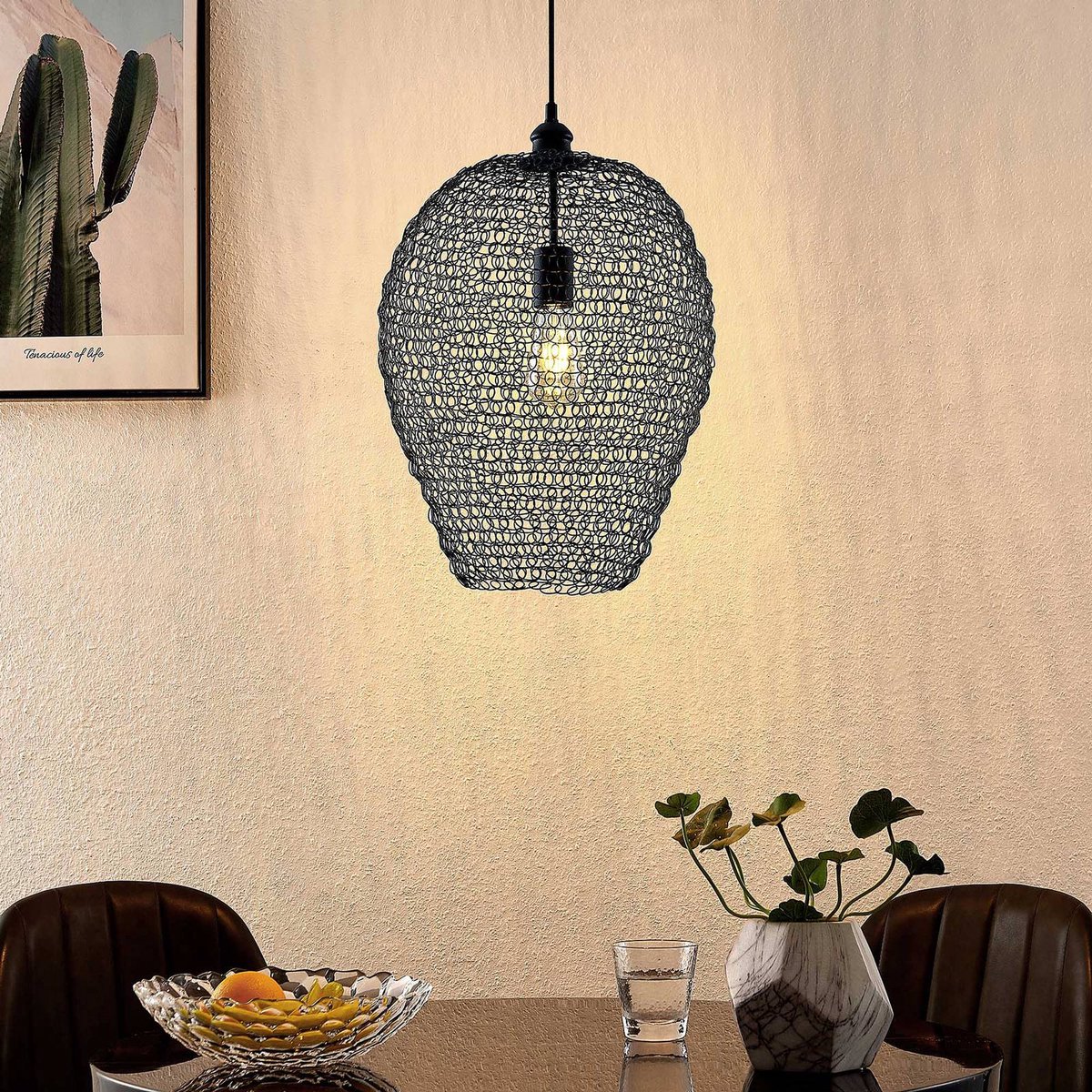 Lindby - hanglamp - 1licht - ijzer - H: 50 cm - E27 - zwart