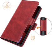 Mobiq - PU Lederen Wallet Hoesje met Sluiting iPhone 13 Pro - rood