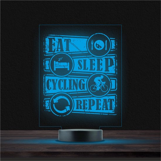 Led Lamp Met Gravering - RGB 7 Kleuren - Eat Sleep Cycling Repeat