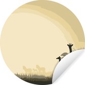 WallCircle - Muurstickers - Behangcirkel - Een illustratie van een Afrikaanse safari als achtergrond met giraffen - 80x80 cm - Muurcirkel - Zelfklevend - Ronde Behangsticker