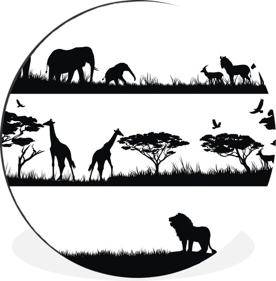 WallCircle - Cercle mural - Cercle mural - Illustration d'un ensemble d'animaux sauvages africains - Aluminium - Dibond - ⌀ 140 cm - Intérieur et extérieur
