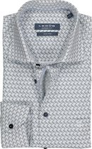 Ledub Modern Fit overhemd - blauw met wit dessin (contrast) - Strijkvriendelijk - Boordmaat: 43