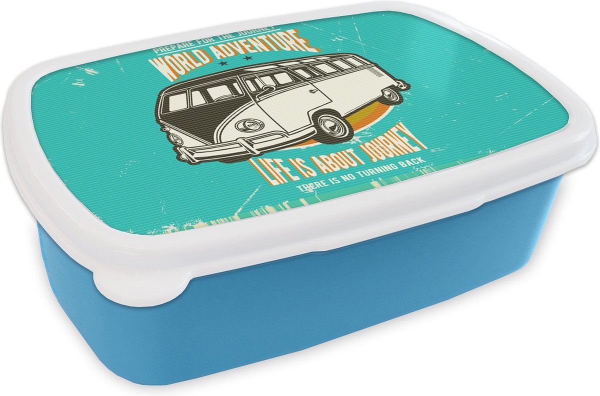 Broodtrommel Blauw - Lunchbox - Brooddoos - Vintage - Oldtimer - Auto - 18x12x6 cm - Kinderen - Jongen