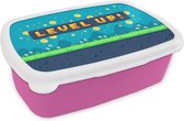 Broodtrommel Roze - Lunchbox - Brooddoos - Gaming - Landschap - Pixelart - 18x12x6 cm - Kinderen - Meisje