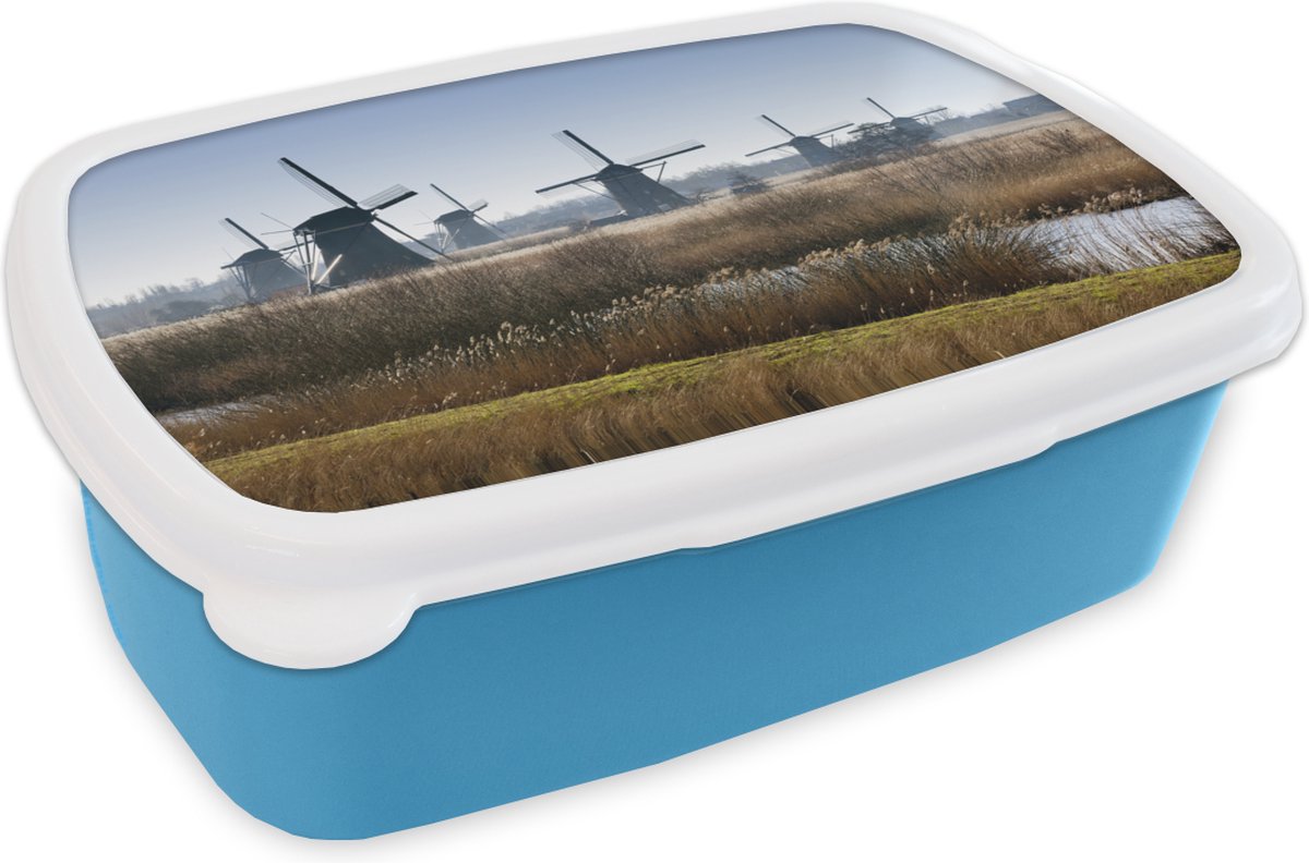 Broodtrommel Blauw - Lunchbox - Brooddoos - Molens van Kinderdijk - 18x12x6 cm - Kinderen - Jongen