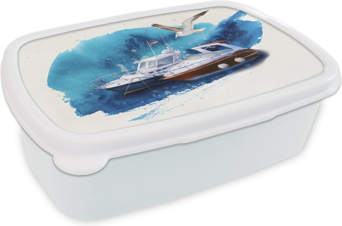 Broodtrommel Wit - Lunchbox - Brooddoos - Boot - Vogel - Zee - 18x12x6 cm - Volwassenen