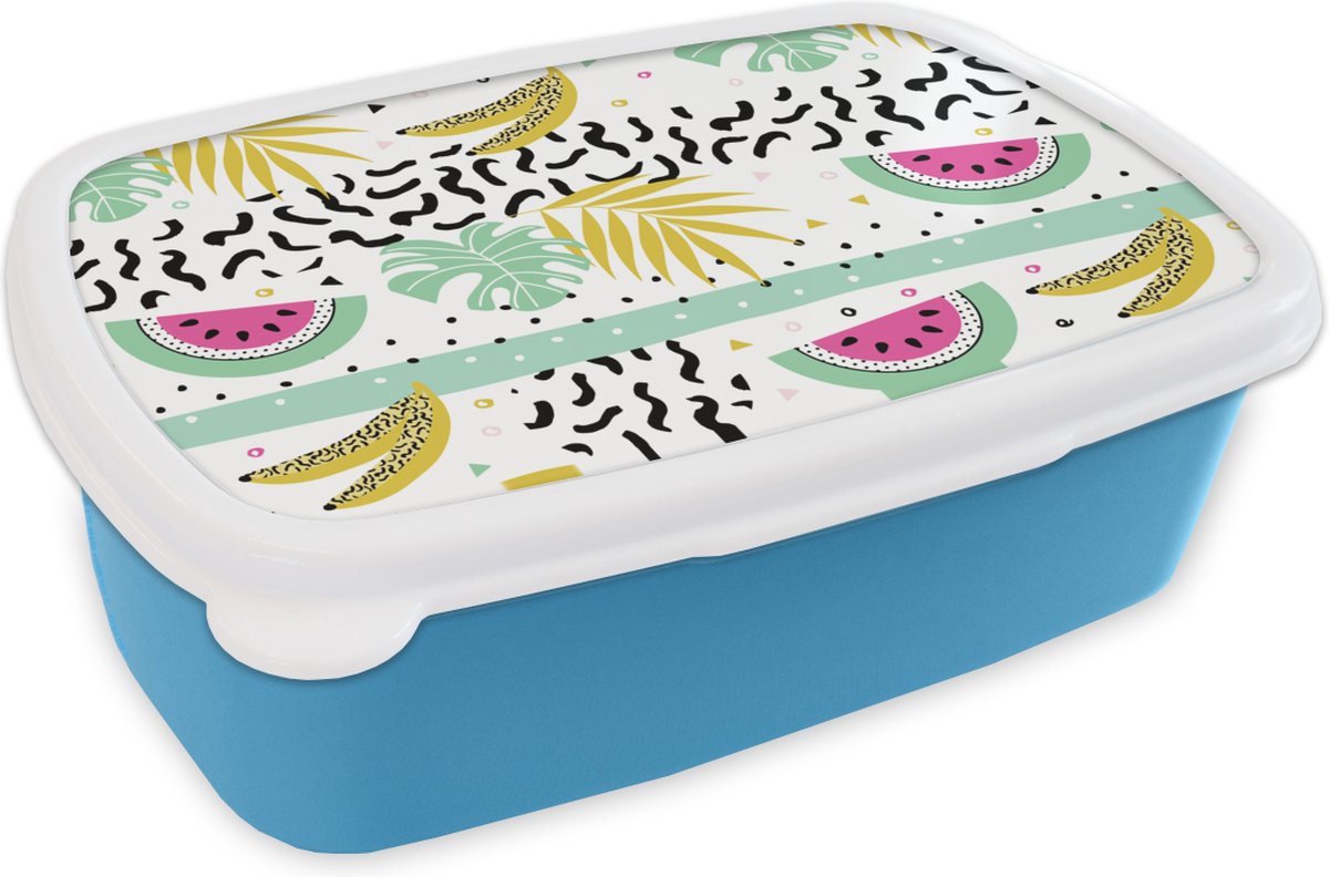 Broodtrommel Blauw - Lunchbox - Brooddoos - Zomer - Fruit - Bladeren - 18x12x6 cm - Kinderen - Jongen