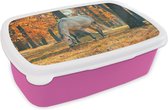 Broodtrommel Roze - Lunchbox Paard - Herfst - Bos - Brooddoos 18x12x6 cm - Brood lunch box - Broodtrommels voor kinderen en volwassenen