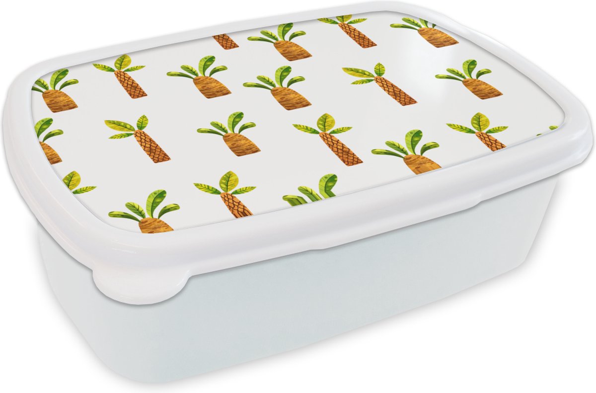 Broodtrommel Wit - Lunchbox - Brooddoos - Palmbomen - Jungle - Wit - 18x12x6 cm - Volwassenen