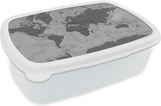 Broodtrommel Wit Lunchbox - Brooddoos - Stoere wereldkaart - zwart 18x12x6 cm... | bol.com