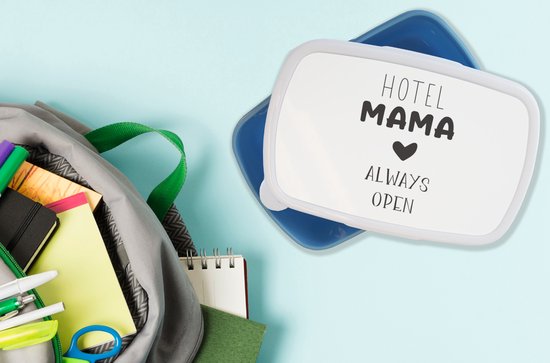 Lunch box Blauw - Lunch box - Boîte à pain - Proverbes - Citations - Maman - Hotel mama toujours ouvert - 18x12x6 cm - Enfants - Garçon