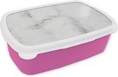 Broodtrommel Roze - Lunchbox Beton - Grijs - Wit - Brooddoos 18x12x6 cm - Brood lunch box - Broodtrommels voor kinderen en volwassenen