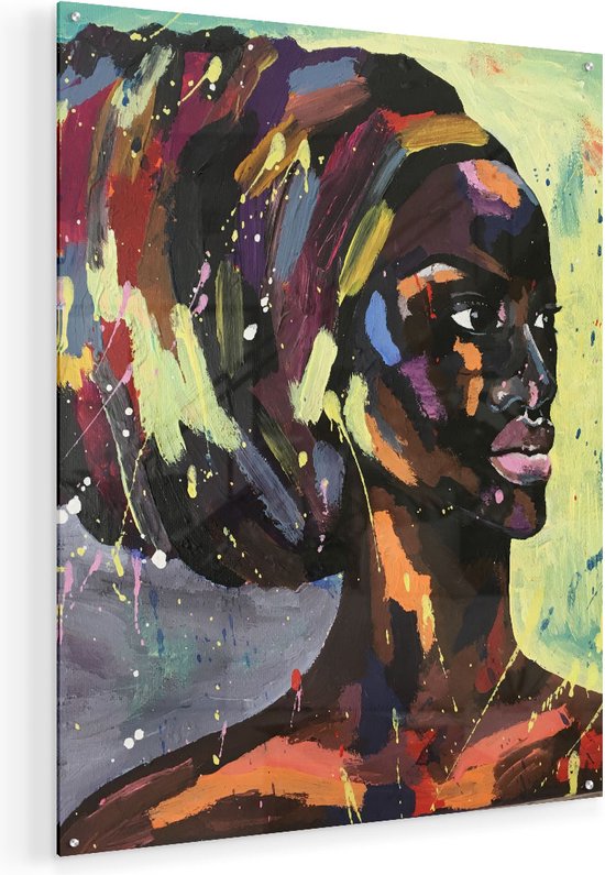 Artaza Glasschilderij - Getekende Afrikaanse Vrouw - Abstract - Plexiglas Schilderij - Foto op Glas