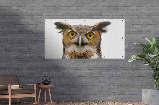 Affiche clôture Hibou - Vogel - Portrait - 200x100 cm - Toile de jardin