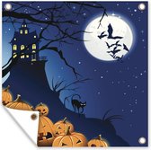 Tuinposters Een nacht van Halloween in een illustratie - 50x50 cm - Tuindoek - Buitenposter
