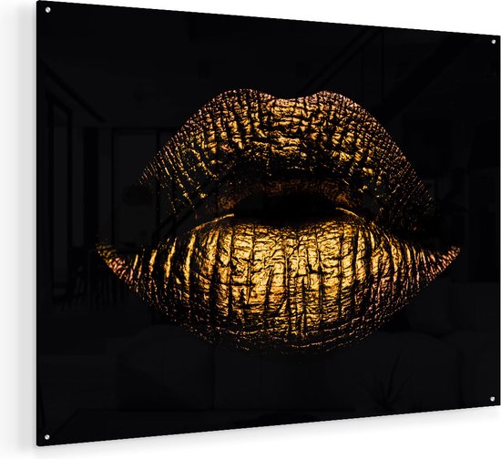 Artaza Glasschilderij - Gouden Lippen - Plexiglas Schilderij - Foto op Glas
