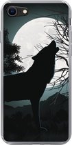 Geschikt voor iPhone 8 hoesje - Wolf - Silhouet - Maan - Siliconen Telefoonhoesje