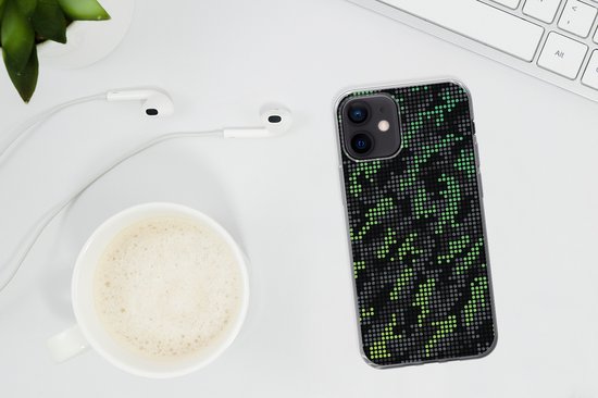 Coque iPhone 12 - Motif camouflage à pois verts et gris - Siliconen