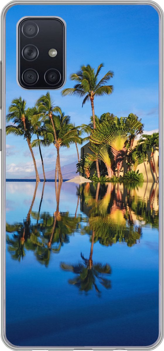 Telefoonhoesje Geschikt voor Samsung Galaxy A51 5G hoesje - Bij Wailea Beach op Hawaii worden palmbomen gereflecteerd op het water - Siliconen Telefoonhoesje Telefoonhoesje