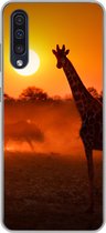Geschikt voor Samsung Galaxy A50 hoesje - Giraffe - Zon - Savanne - Siliconen Telefoonhoesje