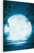 Artaza Glasschilderij - Volle Maan in het Water - 60x80 - Plexiglas Schilderij - Foto op Glas