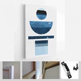 Een trendy set van blauwe abstracte handgeschilderde illustraties voor briefkaart, social media banner, brochure omslagontwerp of wanddecoratie achtergrond - moderne kunst canvas -