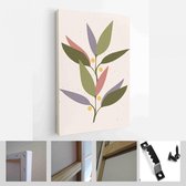 Collectie hedendaagse kunstposters in pastelkleuren. Abstracte elementen, bladeren en fruit, takken, peren - Modern Art Canvas - Verticaal - 1853285833