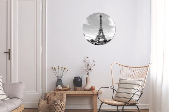 Cercle mural - Cercle mural - Tour Eiffel vue de la Seine - noir et blanc - Aluminium - Dibond - ⌀ 30 cm - Intérieur et Extérieur