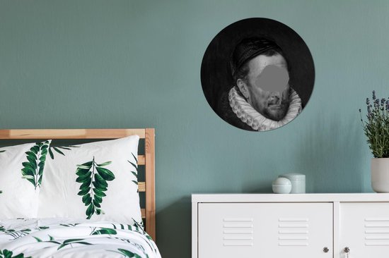 WallCircle® Wandcirkel 60x60 cm - Muurcirkel Portret van Willem I - Adriaen Thomasz - Zwart - Wit - Muurdecoratie woonkamer - Wanddecoratie slaapkamer - Kamer decoratie accessoires - Ronde schilderijen