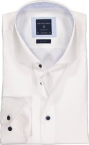 Profuomo Originale slim fit overhemd - twill - wit (lichtblauw contrast) - Strijkvrij - Boordmaat: 38
