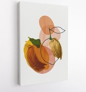 Handgetekend tropisch fruit met gouden en aquarel textuur 2 - Moderne schilderijen – Verticaal – 1912867006 - 115*75 Vertical