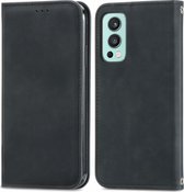 OnePlus Nord 2 Hoesje - Mobigear - Retro Slim Serie - Kunstlederen Bookcase - Zwart - Hoesje Geschikt Voor OnePlus Nord 2