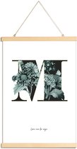 JUNIQE - Posterhanger Flower Alphabet - M -20x30 /Groen & Wit