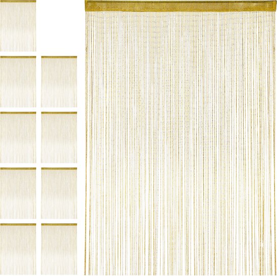 Relaxdays 10x Draadgordijn glitters - deurgordijn - draadjesgordijn - 145 x 245 cm - goud