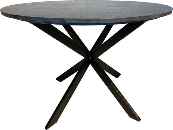 Livingfurn - Table de salle à manger Zwart Marbre - - Marbre - 110cm - Zwart