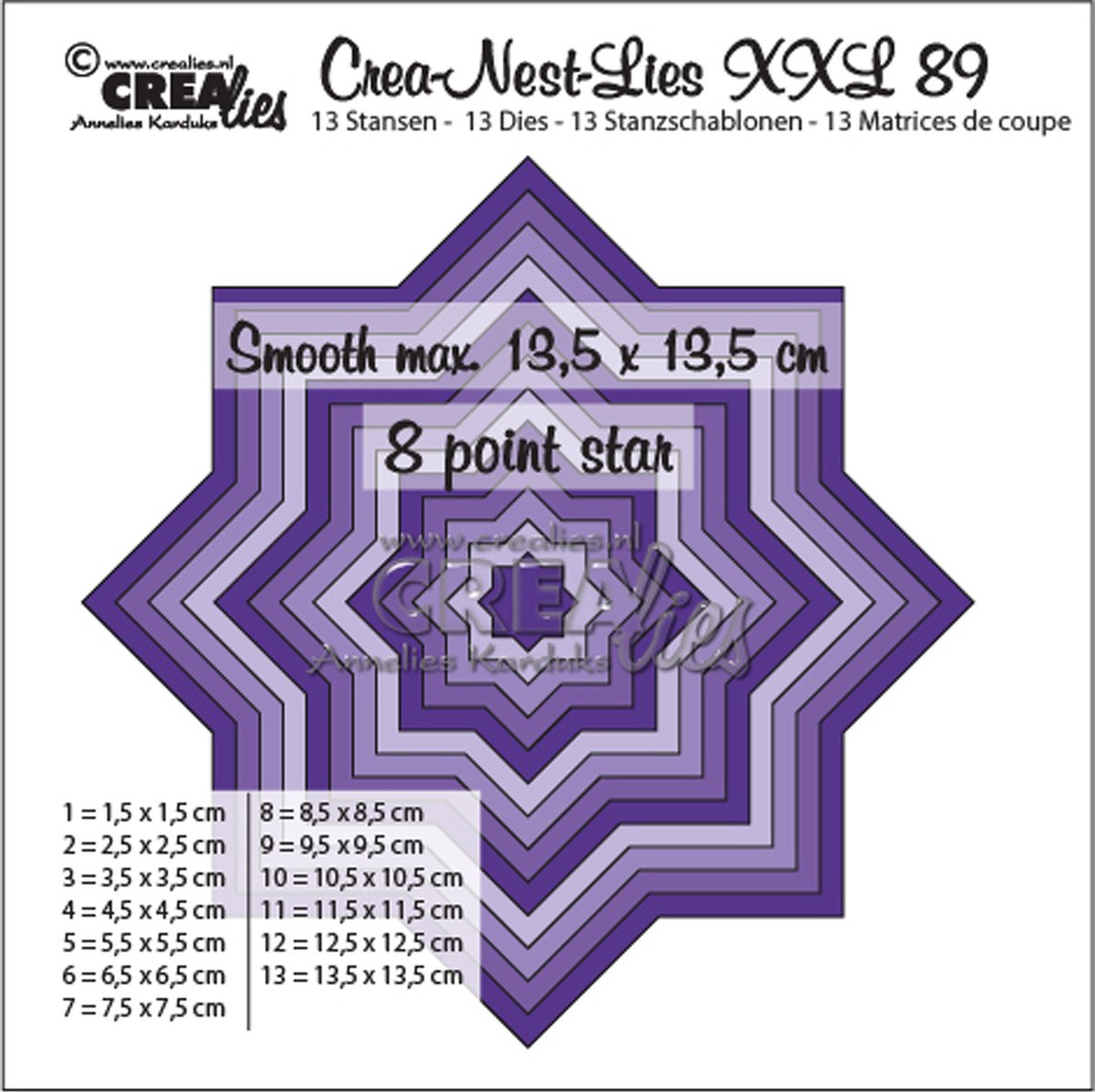 Crea-Nest-Lies XXL Stansen - Nr.89 - 8 puntige Ster - Glad - 13.5x13.5 - 13 stuks
