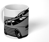 Mok - tekening met twee verschillende race auto's - zwart wit - 350 ML - Beker