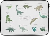 Laptophoes 14 inch - Kinderkamer - Kleuren - Dinosaurus - Jongen - Meisje - Kind - Laptop sleeve - Binnenmaat 34x23,5 cm - Zwarte achterkant