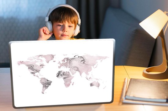 Sticker ordinateur portable - 17,3 pouces - Wereldkaart - Peinture - Rose