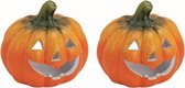 Set van 2x stuks theelichthouder / windlicht pompoen 14 x 13 cm - Halloween decoratie pompoen oranje - Kaarsenhouder