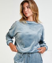 Hunkemöller Nachtmode Dames Top Velours lange mouwen  - Blauw - maat 2XL