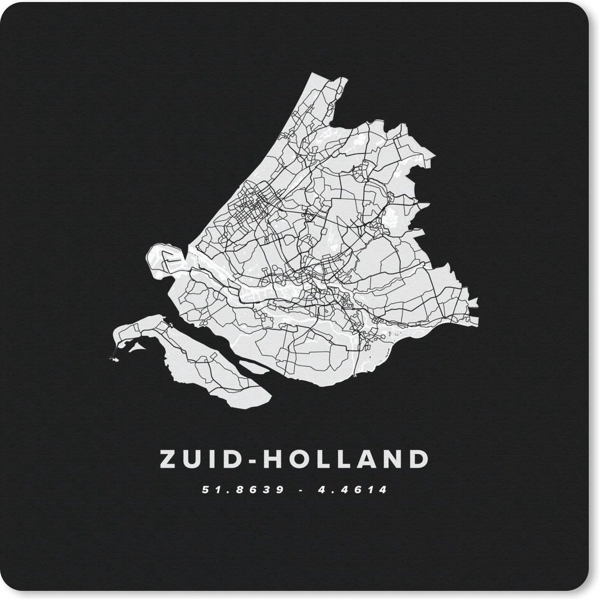 Muismat 20x20 cm - Mousepad Zuid-Holland - Nederland - Plattegrond - Muismatten - Stadskaart