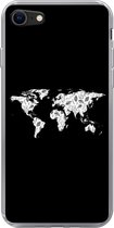 Geschikt voor iPhone 7 hoesje - Wereldkaart - Bladeren - Zwart - Siliconen Telefoonhoesje