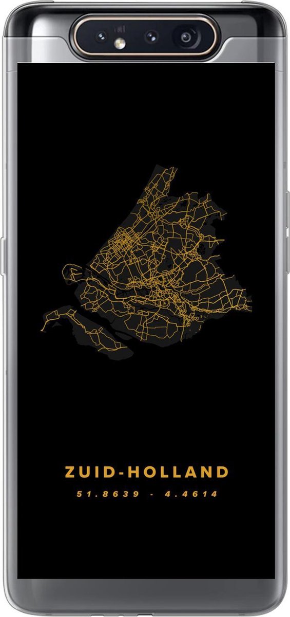 Telefoonhoesje Geschikt voor Samsung Galaxy A80 hoesje - Zuid-Holland - Black and gold - Plattegrond - Siliconen Telefoonhoesje Telefoonhoesje - Stadskaart