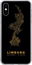 Geschikt voor iPhone X hoesje - Limburg - Wegenkaart Nederland - Zwart - Goud - Siliconen Telefoonhoesje