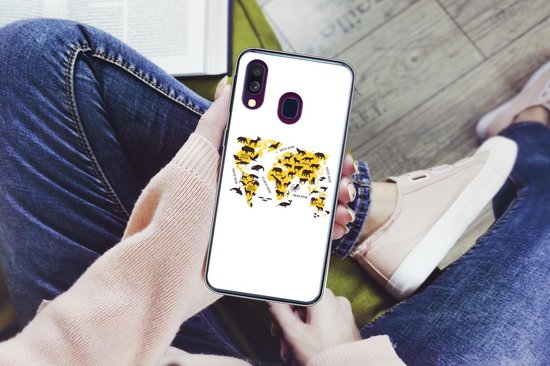 Coque Samsung Galaxy A40 - Wereldkaart - Animaux - Jaune - Siliconen