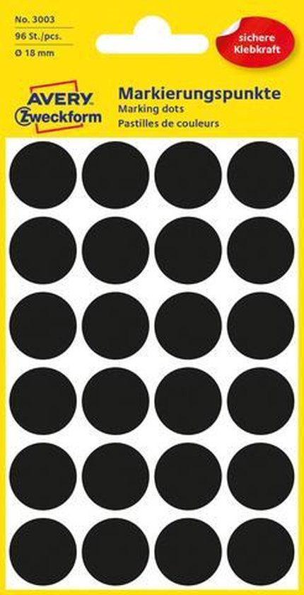 Avery ronde stickers etiketten - Zwart - 18 mm | bol