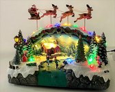 Ceruzo- Kerstdorp - Kerstman in Slee met bewegende Kerstboom verlichting en muziek