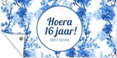 Tuinposter Jubileum - 16 Jaar - Sweet Sixteen - 60x30 cm - Tuindoek - Buitenposter - Verjaardag versiering - Spandoek